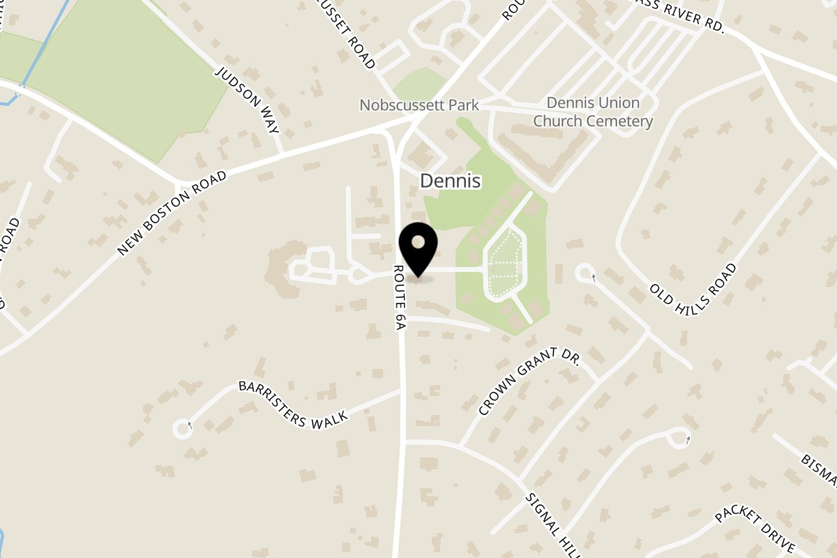Map showing the location of Seven Days Restaurant on 593 Main St in Dennis